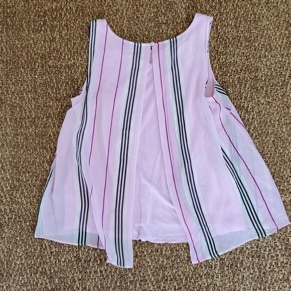 Halogen Women's Sleeveless Blouse Size Small Pink Black Striped Dress Tank Top - Picture 3 of 14